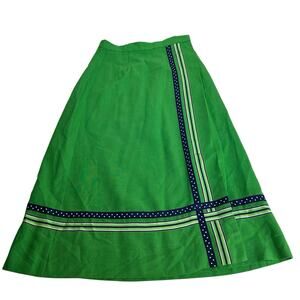 Vintage The Red Mill Collection by Karol Lynne Green Midi Skirt Polka Dot Trim